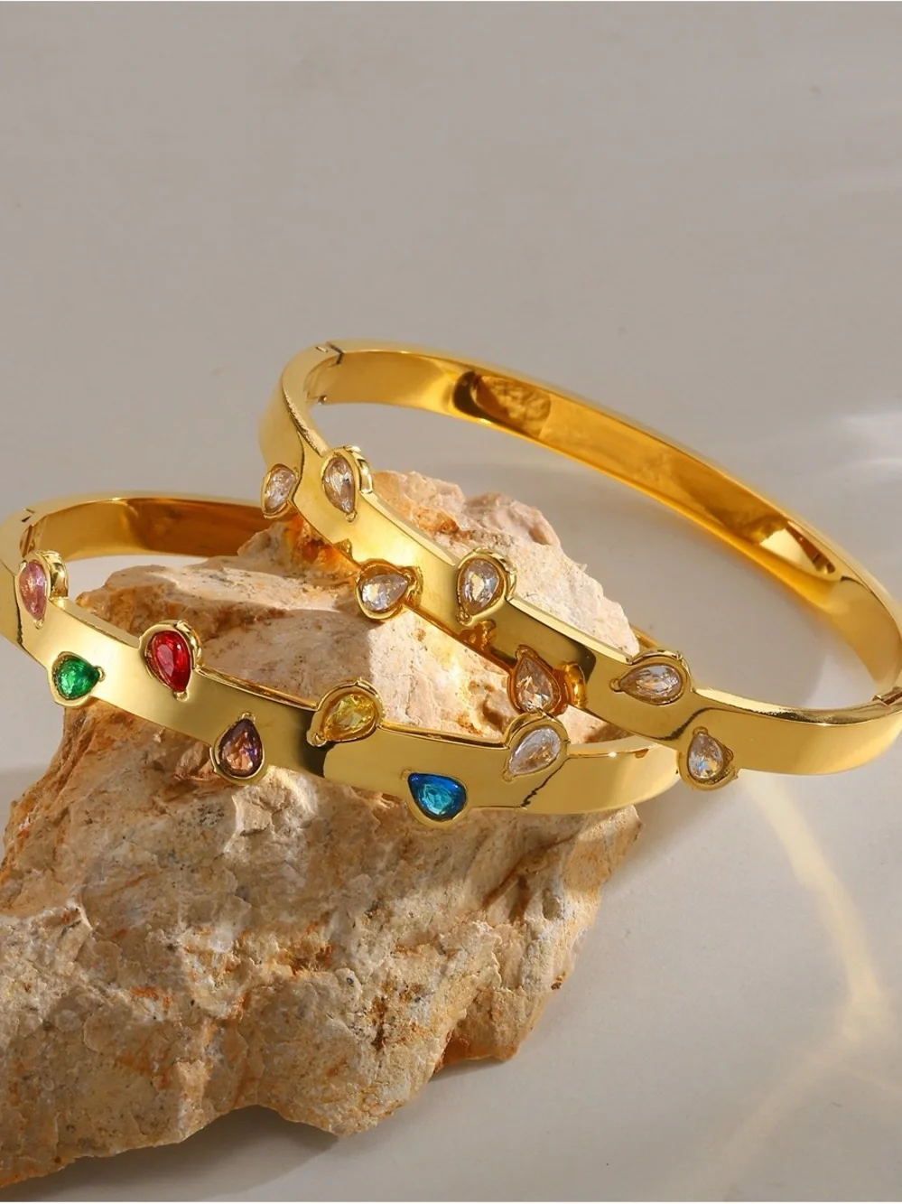 Gold-Tone Multi Gem Teardrop Bangle Bracelet